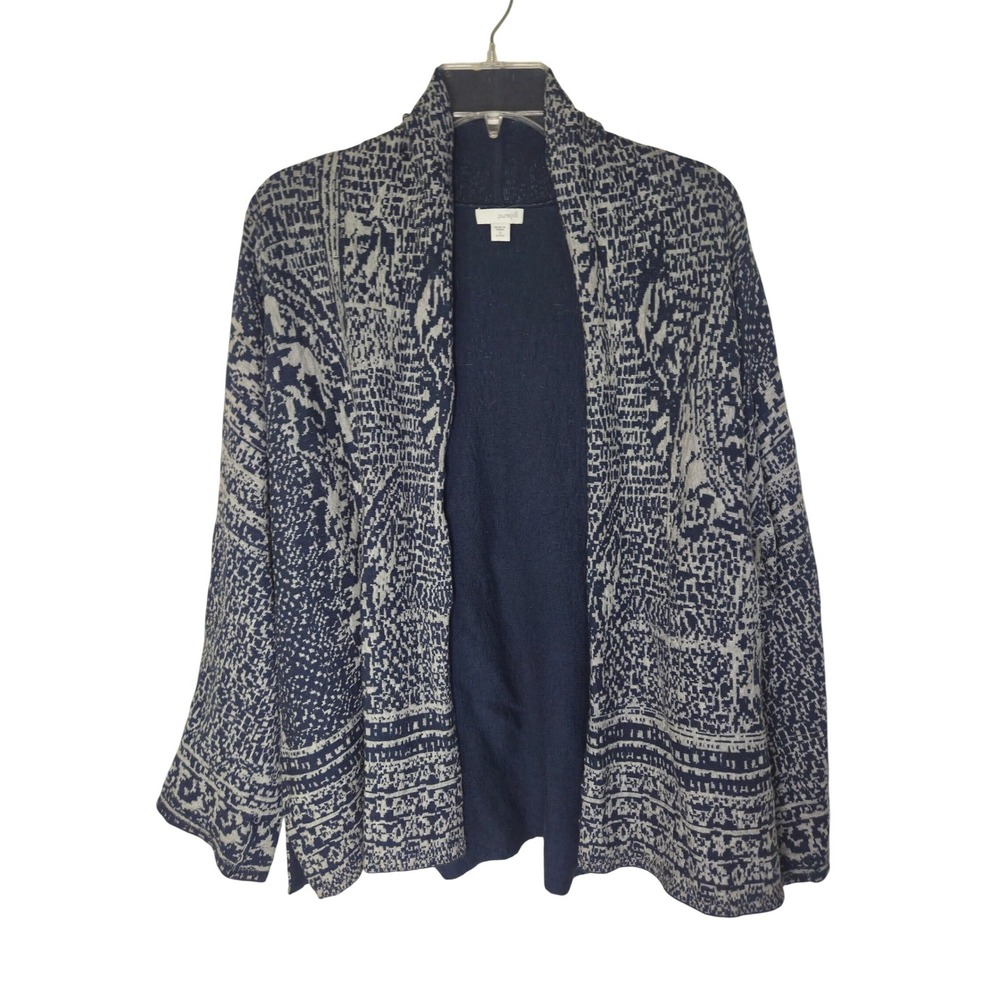 Pure Jill J. Jill Cardigan Sweater Womens Small Petite Navy Blue Gray Open Front